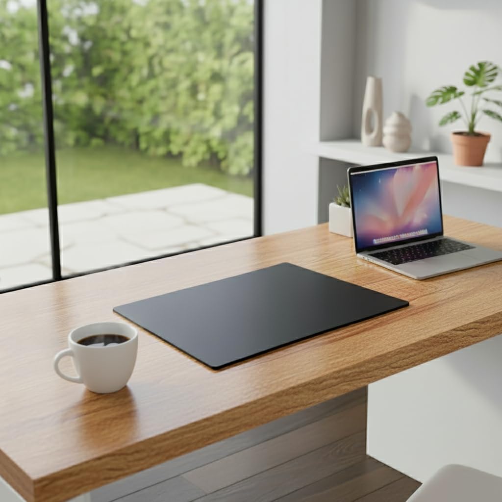 Dacasso 24" x 19" Black Leatherette Luxury Desk Pad Blotter w/Out Side Rails for Writing - Executive Desk Surface Protector & Essential Office Decor