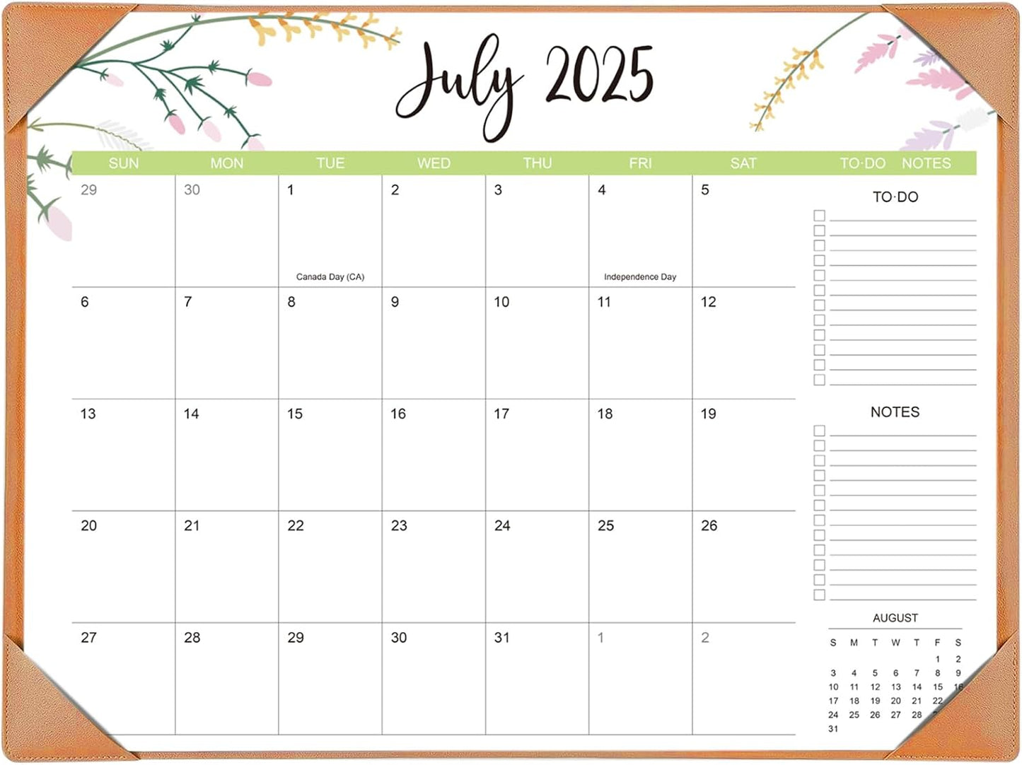 Desk Calendar 2025-2026 with Desk Mat – 22" x 17" Large Desk Pad Calendar Runs From Jul 2025 to Dec 2026, Floral Design Desktop Calendar with To-Do, Notes for Planning, Organizing, and Scheduling Your Life (Brown)