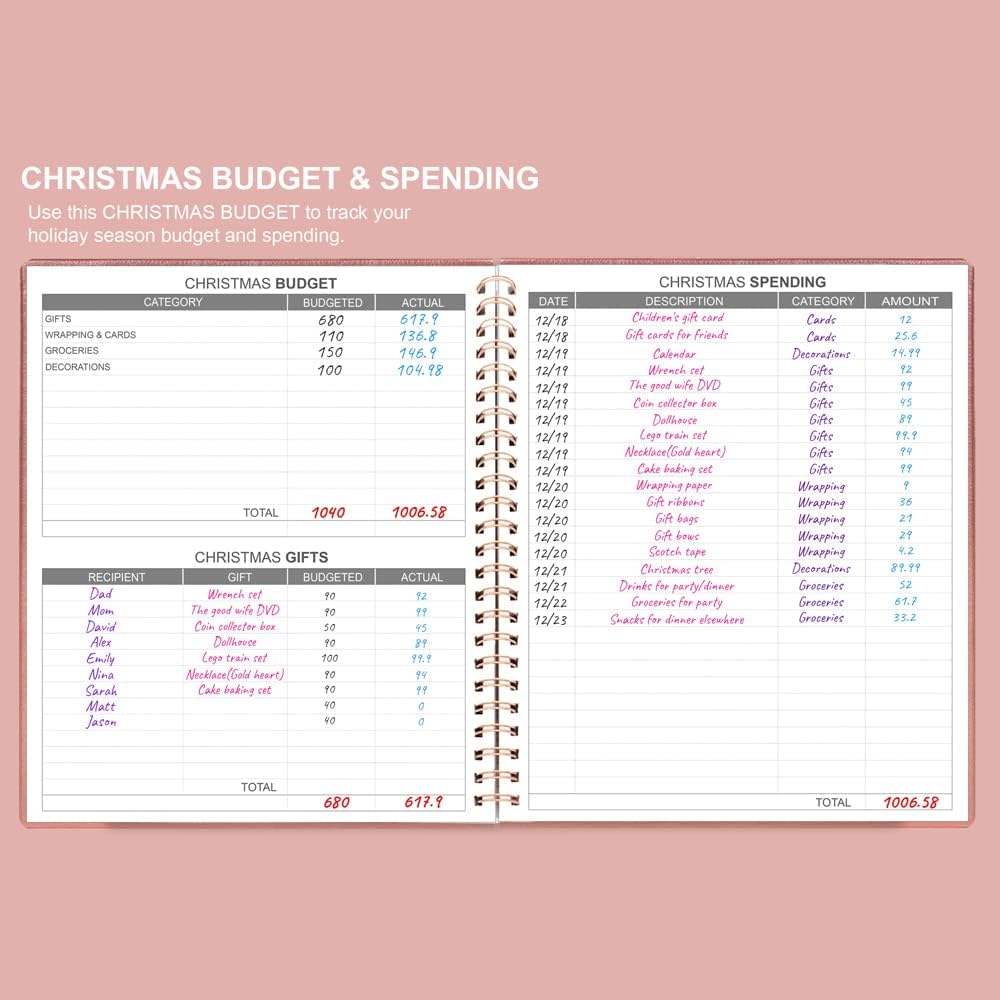 Budget Planner & Monthly Bill Organizer With Pockets. Expense Tracker Notebook, Budgeting Journal and Financial Planner Budget Book to Control Your Money. Large Size (8" x 9.5"), PU Leather, Rose