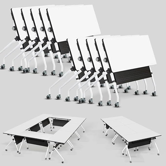 Conference Table, Folding Conference Room Tables, Mobile Training Tables with Silent Wheels, Large Rectangular Modular Seminar Table Office Computer Desks for Classroom White (10Pack L47.2in)