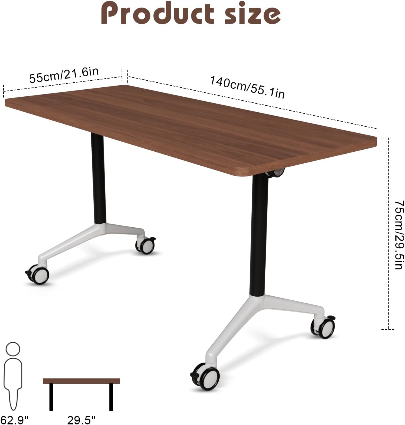 Conference Room Table with Flip-Top Design for Dynamic Meetings, Business Table Computer Desk with Heavy-Duty Frame,Foldable Seminar Meeting Tables for Home Office (6, A, 55.1IN)