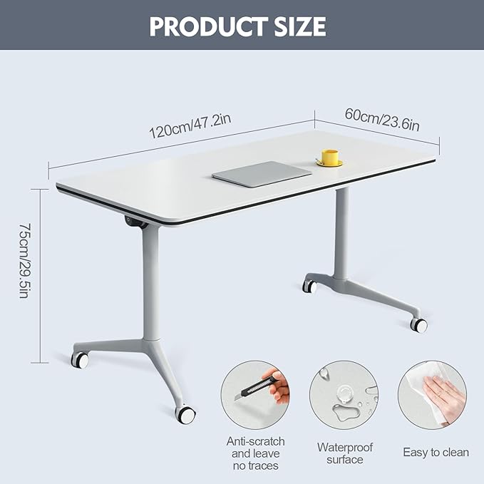 Folding Conference Room Table, Modern Mobile Training Table with Wheels, White Foldable Seminar Meeting Tables for Office Corporations (4pack 47.2in)
