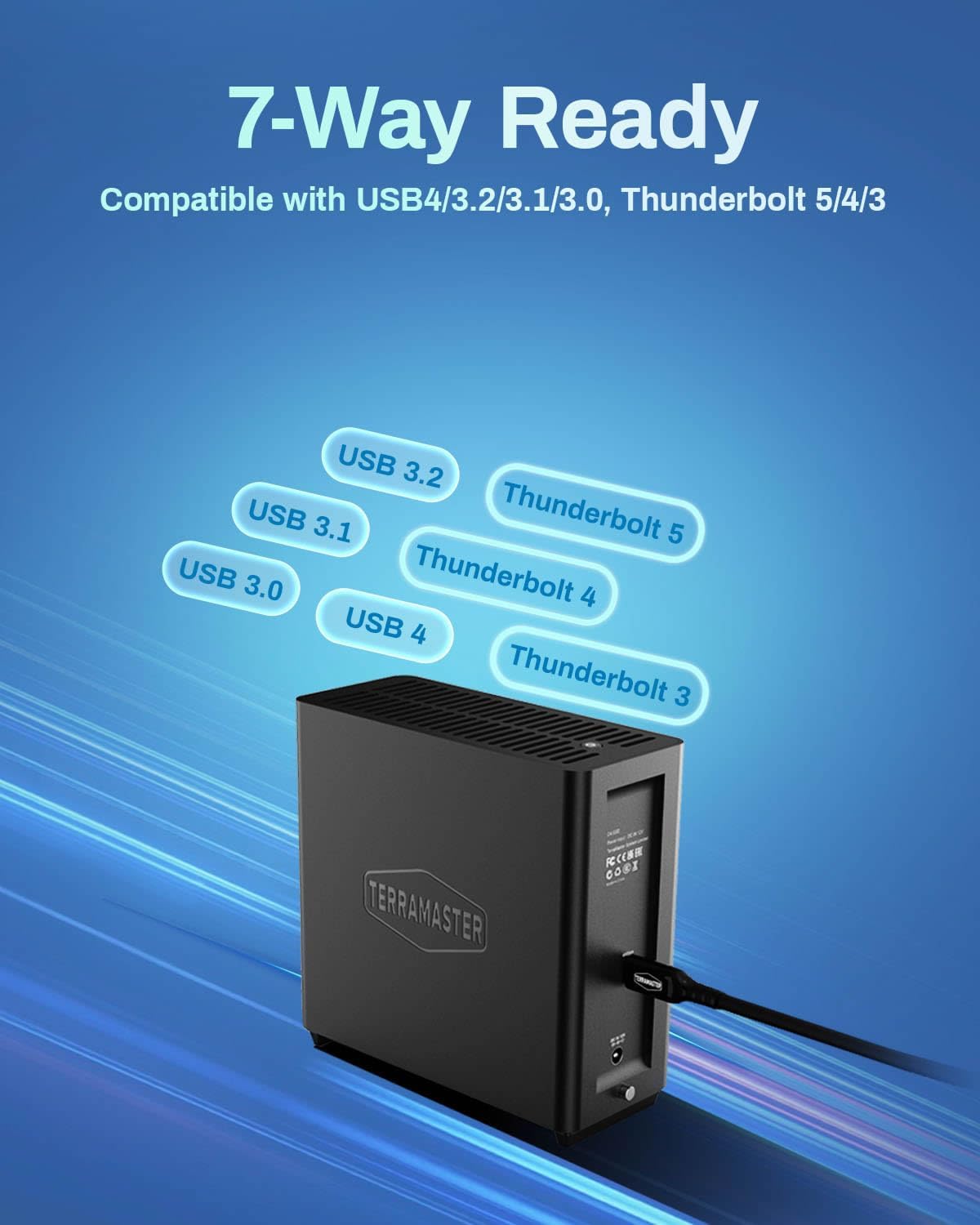 TERRAMASTER D4 SSD NVMe Enclosure - 40Gbps 4Bay, USB Storage Type-C Supports 4xM.2 NVMe 2280 SSDs, Compatible with USB 4/3.2/3.1/3.0, Thunderbolt 5/4/3, Mobile App for Data Backup Included (Diskless)