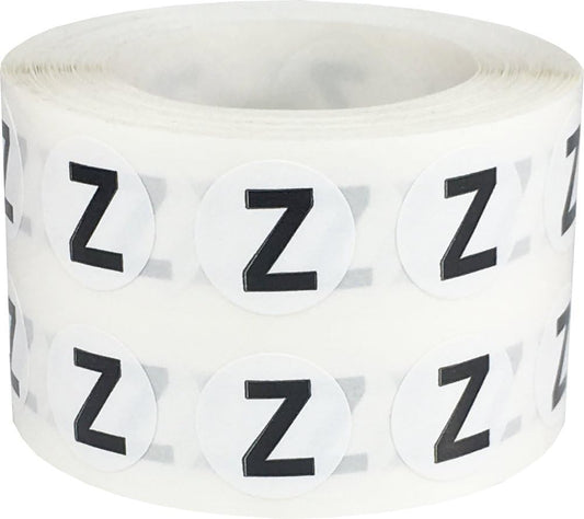 Letter Z Inventory Labels .5 Inch Round Circle Dots 1,000 Adhesive Stickers