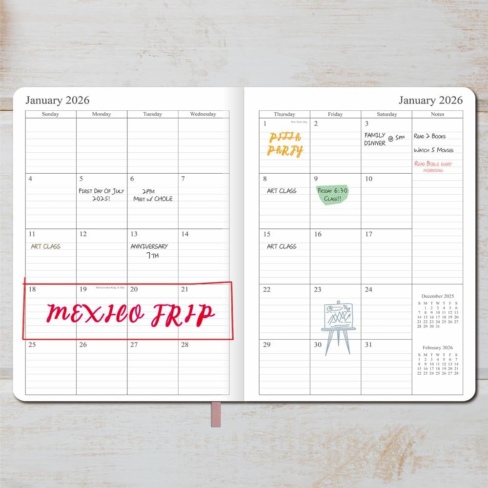 2025-2026 Planner - Weekly and Monthly Planner, Oct 2025 to Dec 2026, Vegan Leather Cover, Elastic Closure, 7”x9.25”, Rose Gold