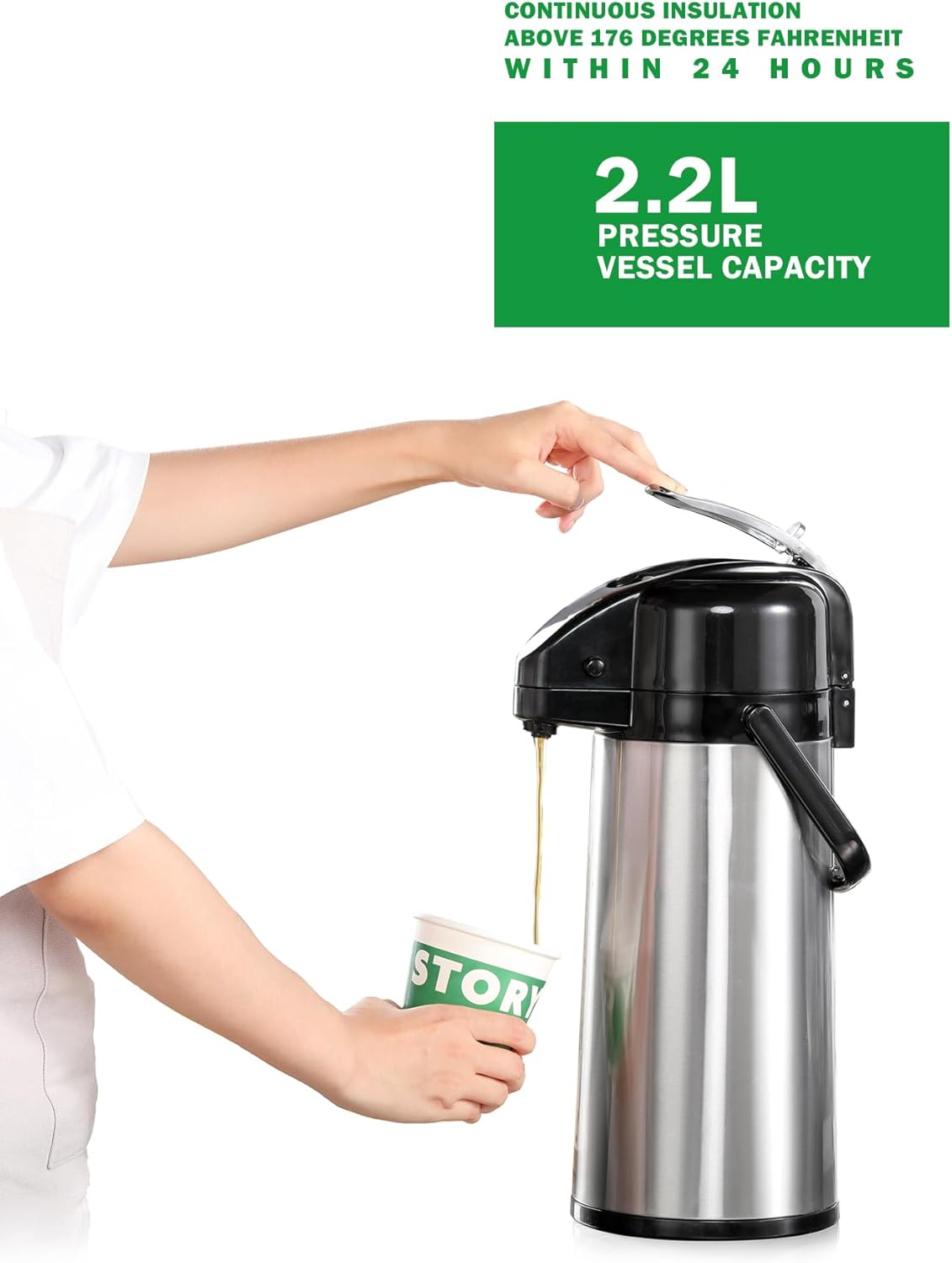 Auto-Filling Commercial Airpot Coffee Brewer 2.2L/74oz Dirp Coffee Maker Machine with 24 Hours Hot Thermal Carafe Stainless Steel Pour Over Coffee Dispenser 120V/1450W for Restaurant Office