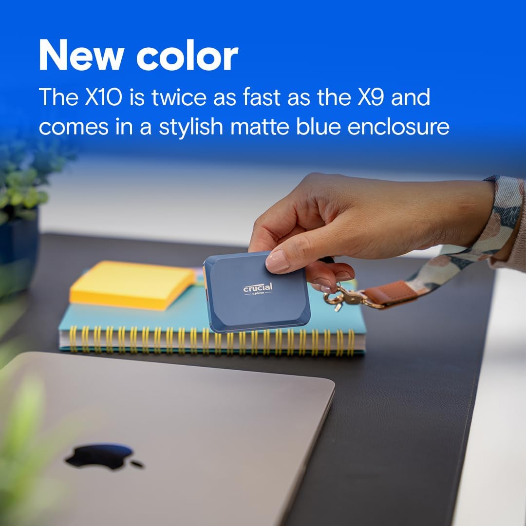 Crucial X10 6TB Portable SSD, Up to 2,100MB/s, USB 3.2 USB-C, External Solid State Drive, Compatible with Windows, Mac & Android, Durable Storage for Games, Photos & Files, Blue - CT6000X10SSD9-02