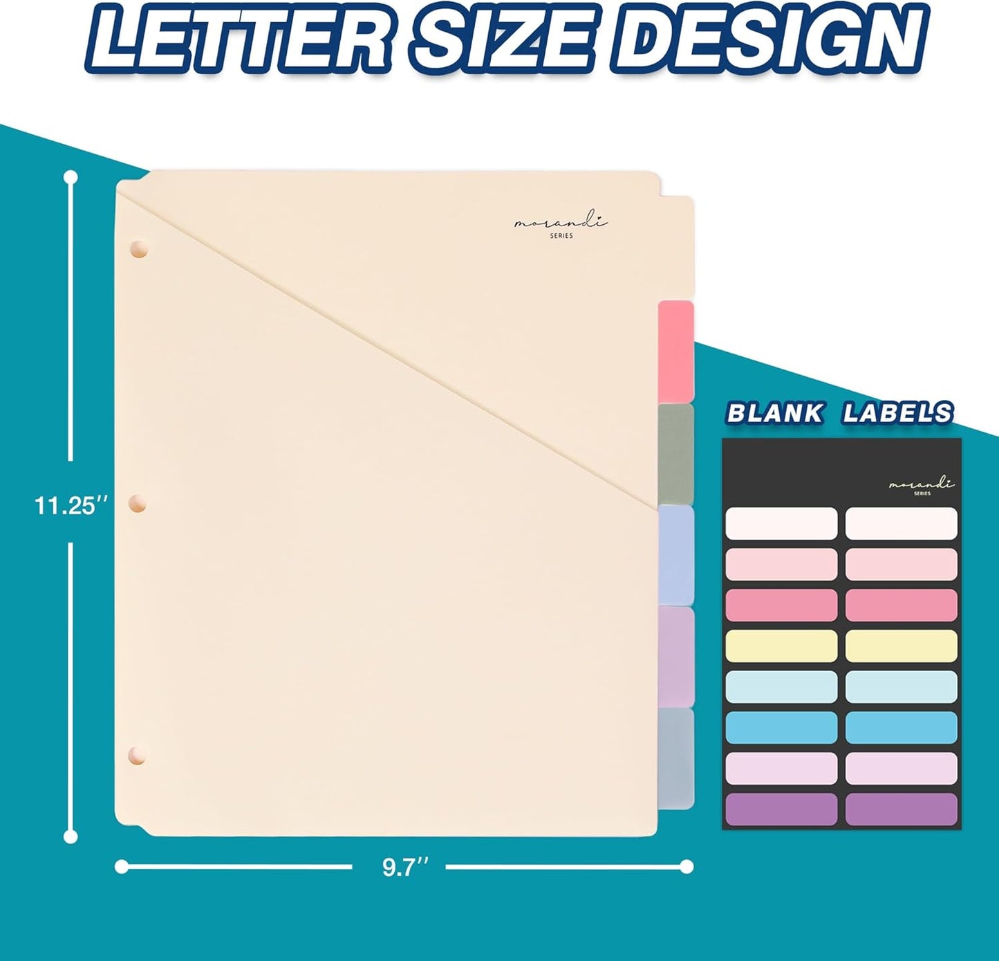 H4D 6-Tab Dividers for 3 Ring Binder, Plastic Dividers with Two Pockets, Letter Size, Morandi Colors, 6 Set