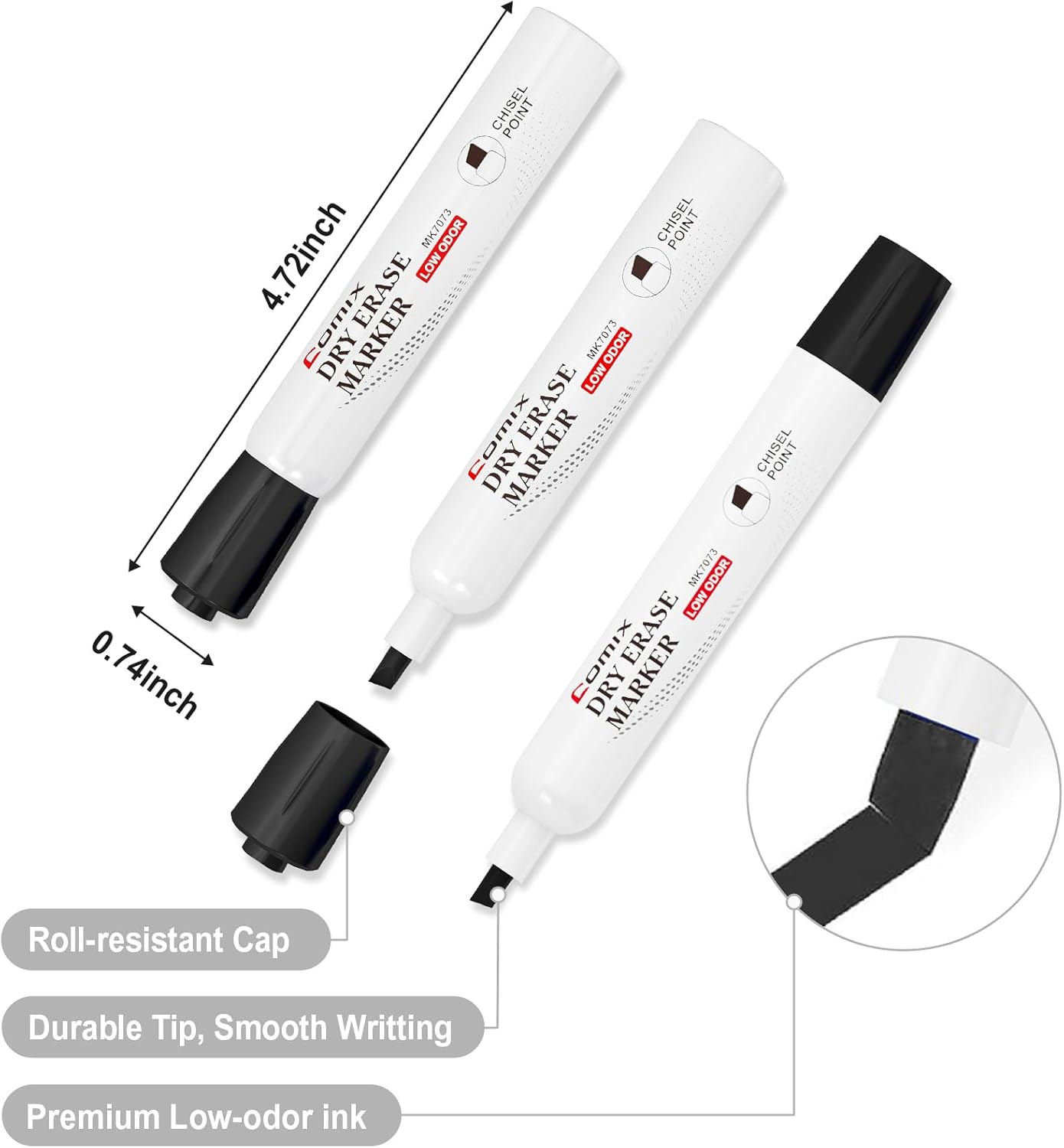 Comix Dry Erase Markers, Black Color, 4 Sets of 36 Markers, 144 Markers Total, Chisel Tip Whiteboard Makrers for Teachers Office & School Supplies