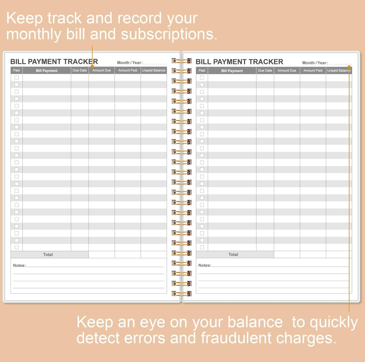 Bill Payment Tracker Notebook - Monthly Bill Organizer & Planner for Personal Budgeting Financial, Payments Checklist Organizer, 5.8" x 8.5", Rose Leaf