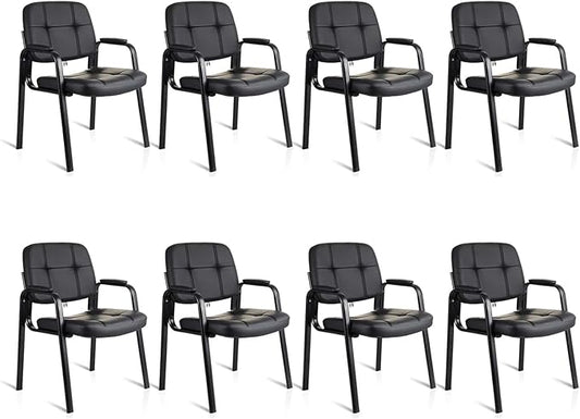 CLATINA Waiting Room Guest Chair with Bonded Leather Padded Arm Rest for Office Reception and Conference Desk Black 8 Pack