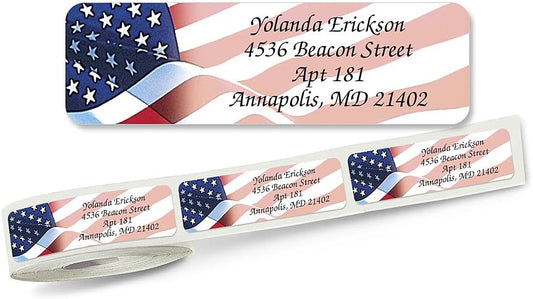 Colorful Images American Glory Patriotic Rolled Personalized Return Address Mailing Labels with Dispenser, Customize with Name & Shipping Address, 250 ¾” x 2½” Self Adhesive, Easy Peel Label Roll