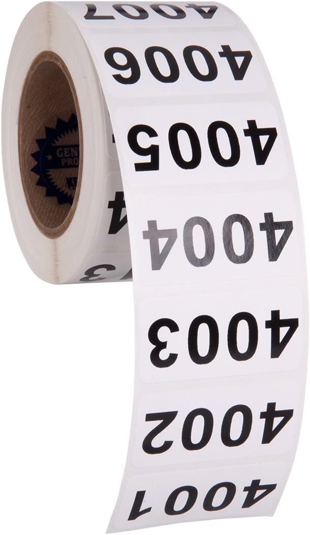 Consecutively Numbered Labels Self Adhesive Durable Vinyl- Measure: 2" X 1" by Kenco (ROLL 4001-4500)