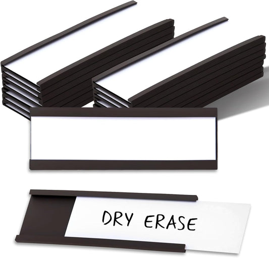50 Pack Magnetic Label Holders, 'C' Channel Magnets Card Holders with Dry Erase Insert Label Card for Metal Racks and Shelves (1" x 3")