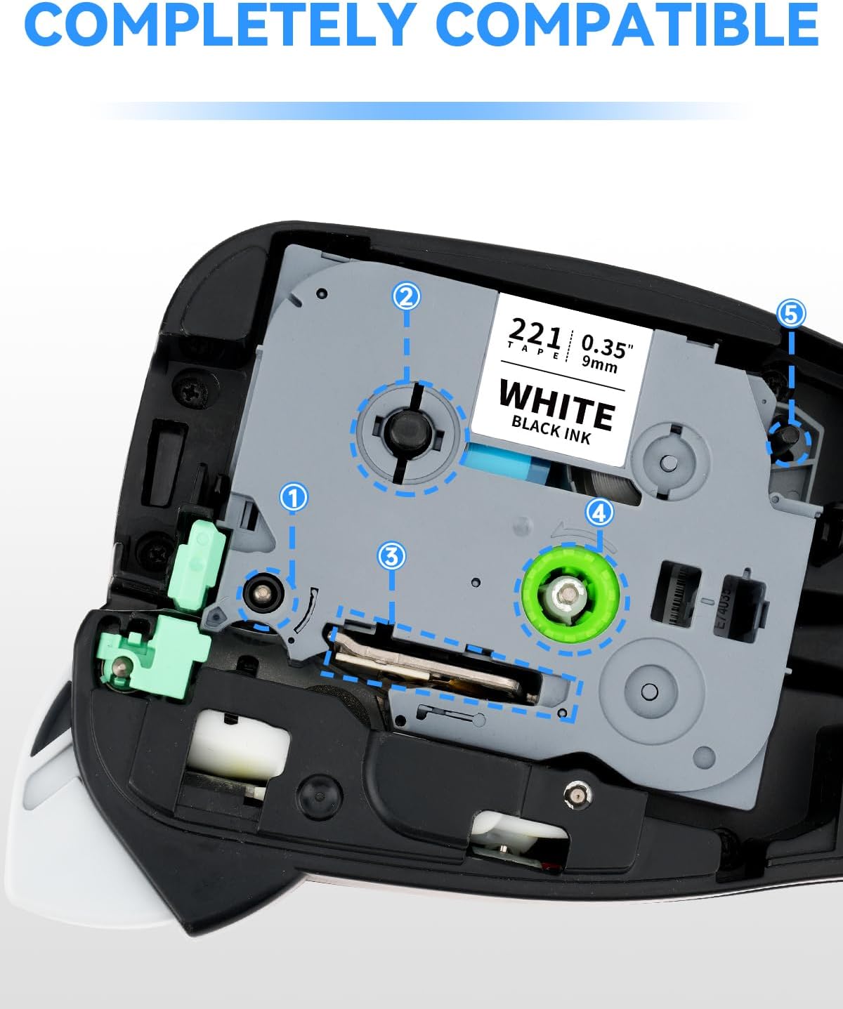 Compatible for Brother Tze-221 Tze-121 Tze-421 Tze-521 Tze-621 Tze-721 Tz Tape 9mm 0.35" Laminated Tape Label Maker Tape for P Touch PTD200 PTD210 PTH110 PTD220 PTD600 PTD400AD, 6-Pack