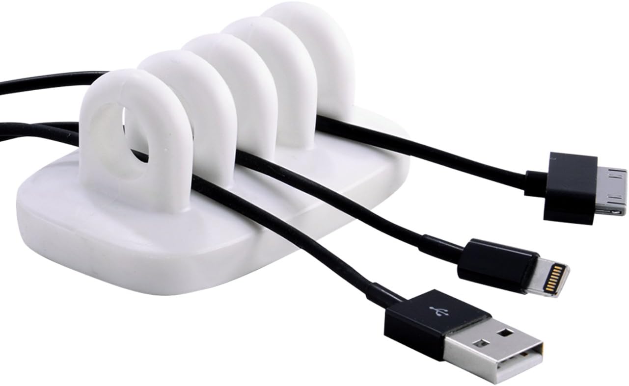 Cable Clip Holder Weighted Desktop Cord Management Fixture (White)