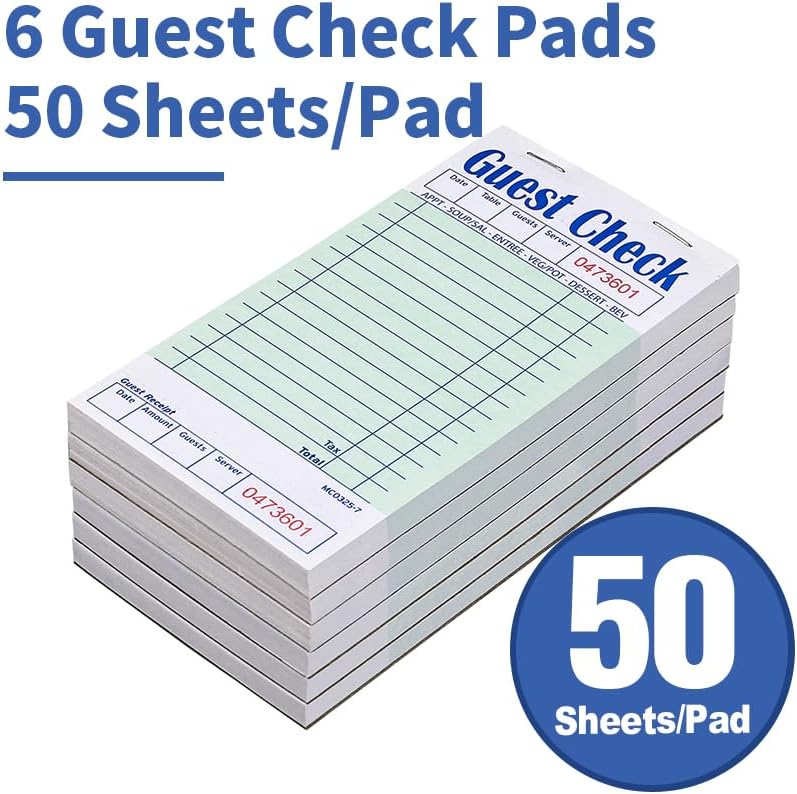 Batrical Guest Checks Server Note Pads 300 Sheets Waitress Notepad for Restaurants (6 Books) 3.5" x 6.75" Per Ticket Book