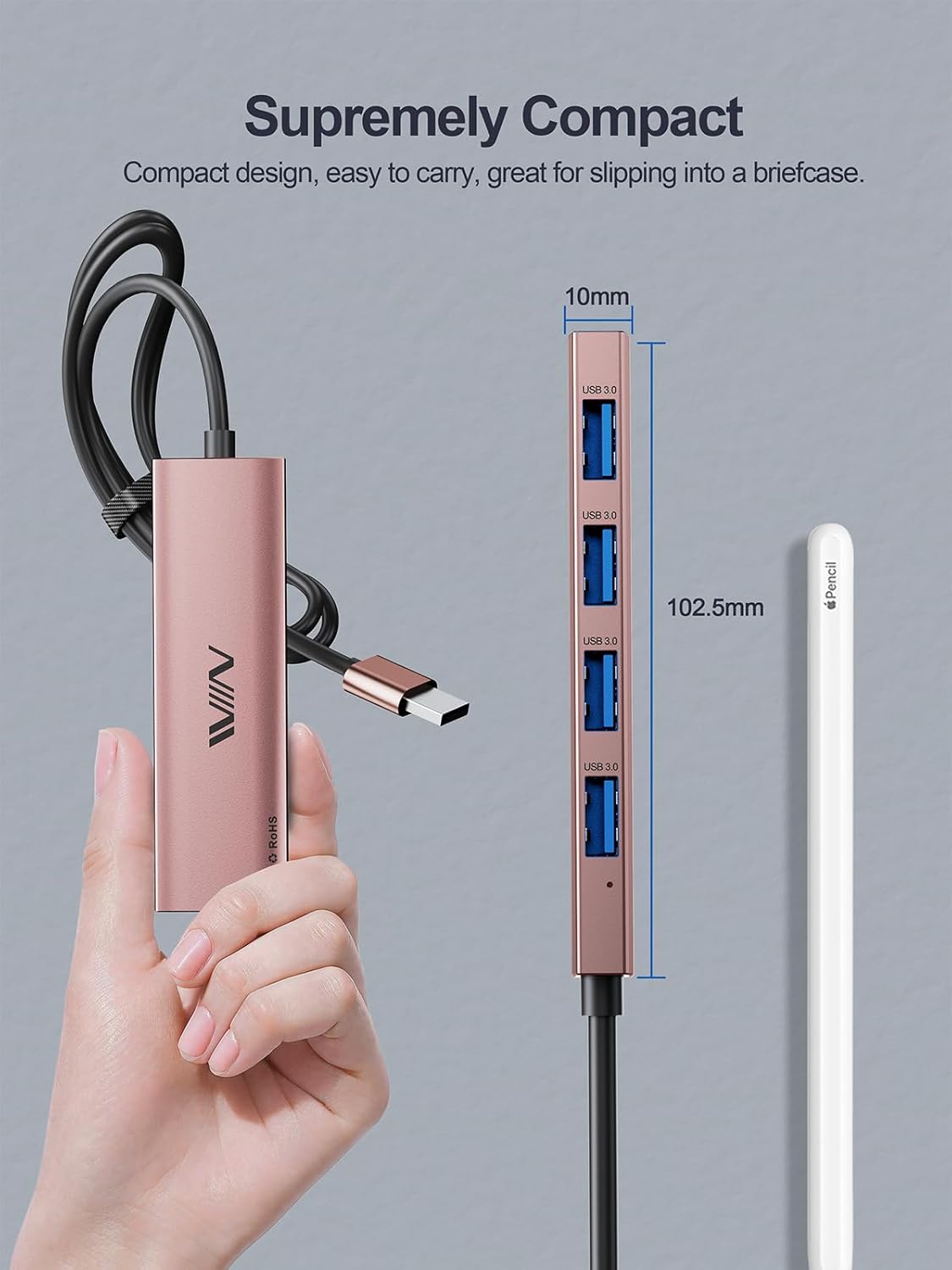 USB 3.0 Hub,4 Port USB Splitter Extender Portable Adapter Multiport Data Hub for Laptop,Xbox, Flash Drive,HDD,Console,Camera,Keyborad,Mouse Windows,Mac OS PC,Not Designed to Charge Devices-Pink
