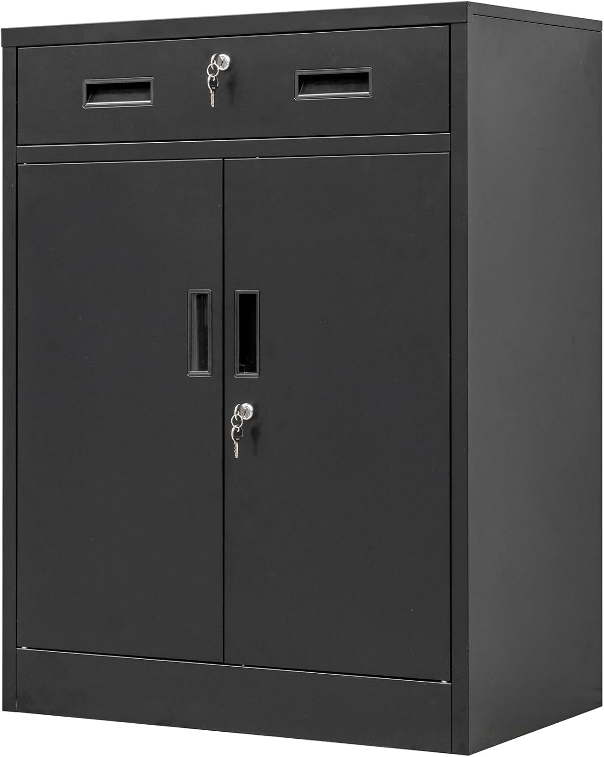 BESFUR Locking Storage Cabinet, Metal Cabinet with Oversized Drawer, Office Storage for Home, Garage, School - Black
