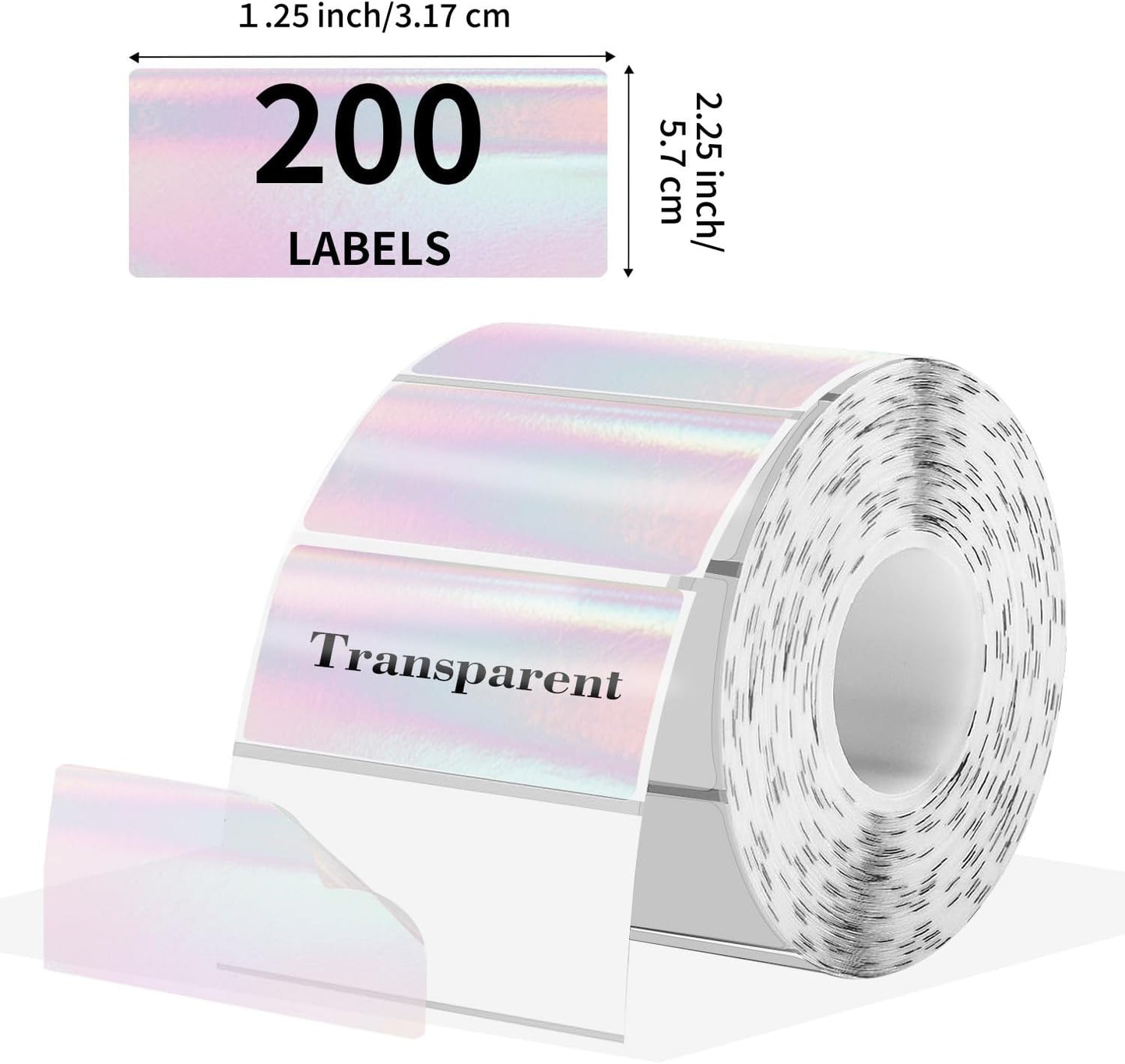 Transparent Thermal Labels Stickers, 2.25 x 1.25 Inch Clear Thermal Labels, Transparent Holographic Pink Direct Thermals Label, Perforation Line Design- 200 Sheets