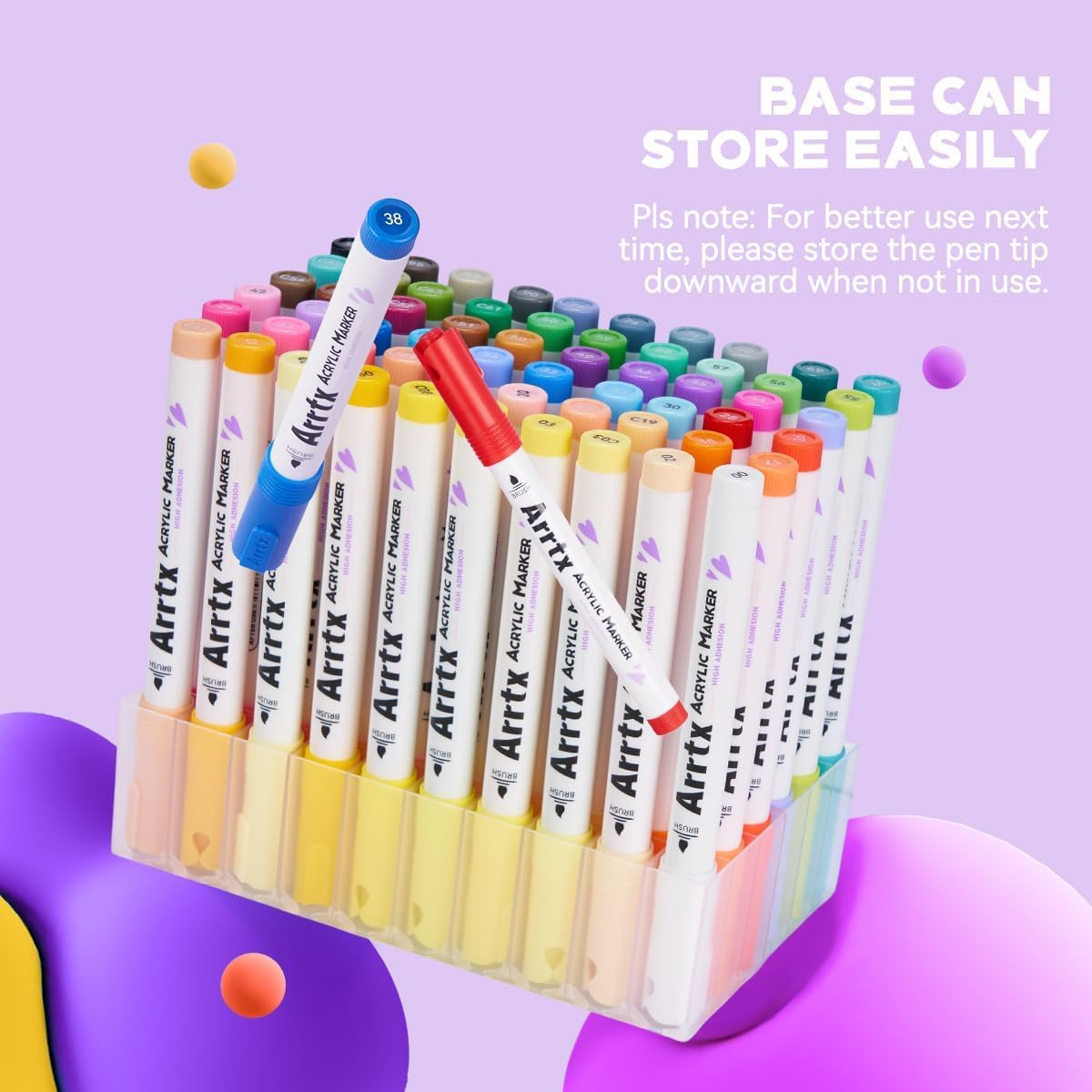 Arrtx 60 Colors Paint Markers Pens, Acrylic Paint Pens for Artists Adults Coloring Drawing Cartoon Anime Comic - Brush Tip for Rock Painting, Wood, Canvas, DIY Crafts Making Art Supplies-60B