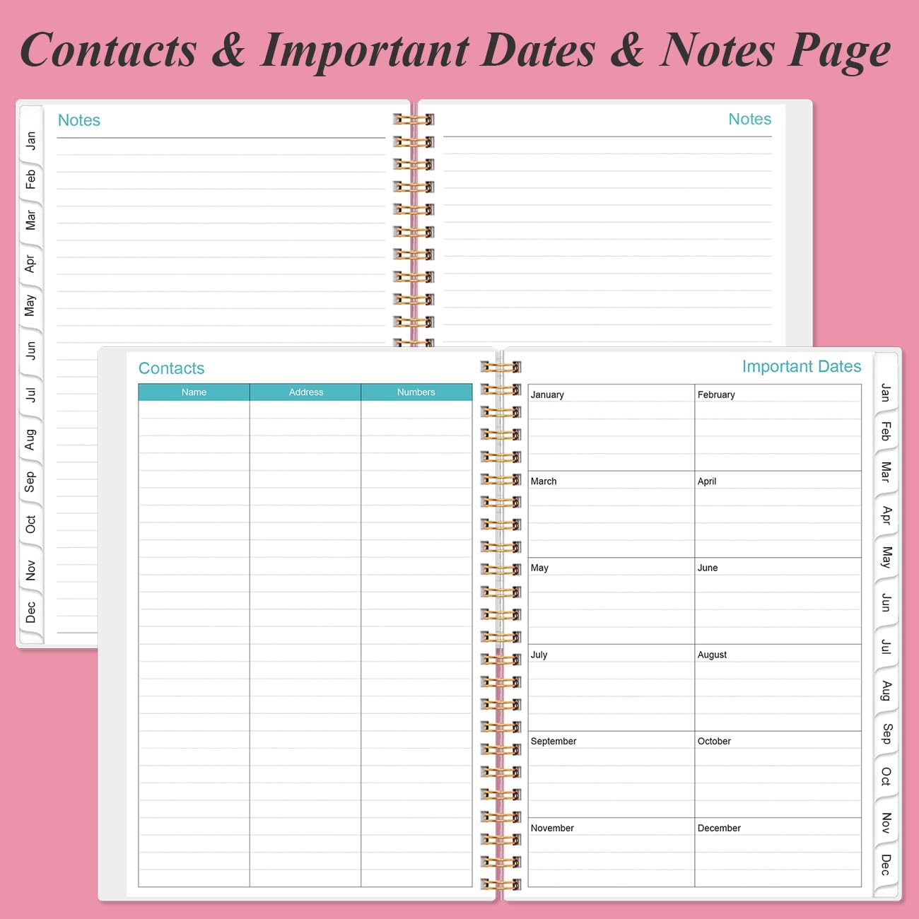2025-2026 Monthly Planner - July 2025 - December 2026, Two Pages Per Month, 18 Monthly Calendar/Planner with Tabs, Strong Twin-Wire Binding, Inner Pocket, 6.4" x 8.5", Pink