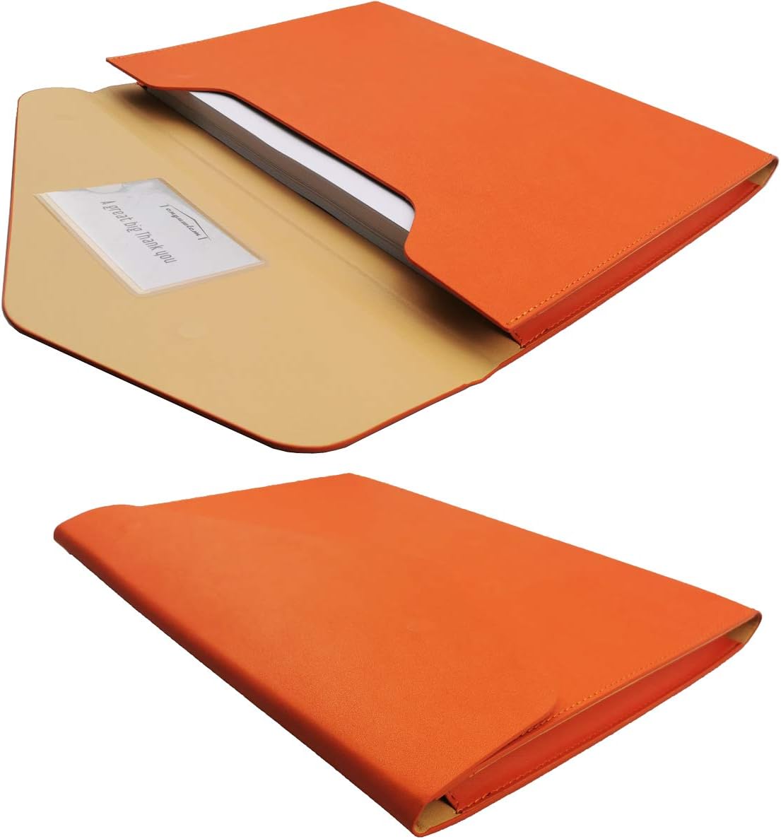 Enyuwlcm PU Leather A4 File Folder Document Holder Waterproof Portfolio Envelope Folder Case with Invisible Magnetic Closure Orange
