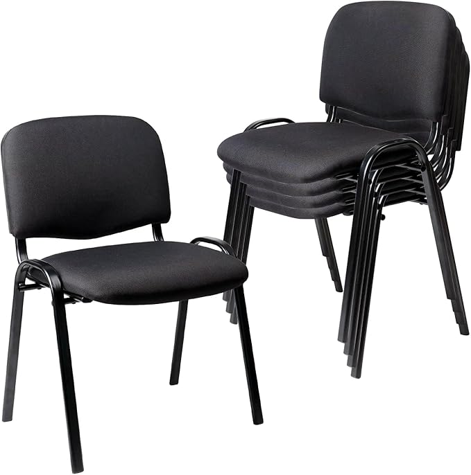 CLATINA Set of 5 Pack Stackable Waiting Room Chairs Fabric Black Reception Chair Metal with Thickened Seat Back Cushion for Waiting Conference Room Guest Stool (5 Pack)