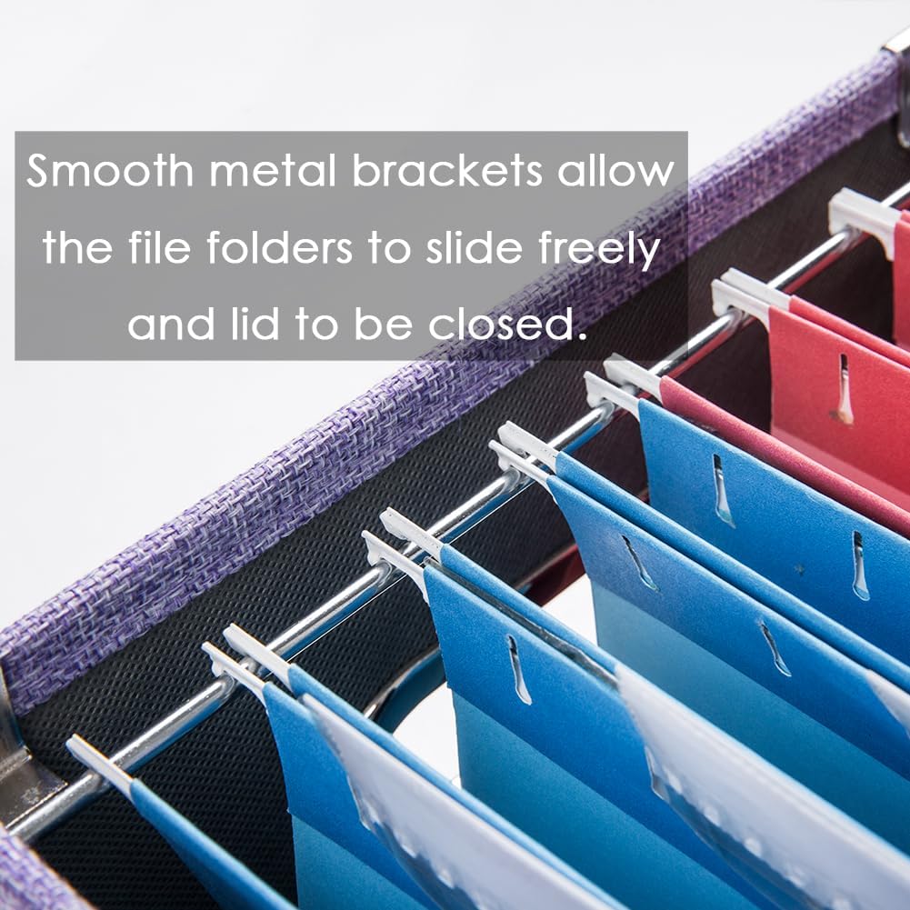 PRANDOM File Organizer Box - Set of 1 Collapsible Decorative Linen Filing Storage Hanging File Folders with Lids Office Cabinet Letter Size Purple (14x9.3x10.8 inch)