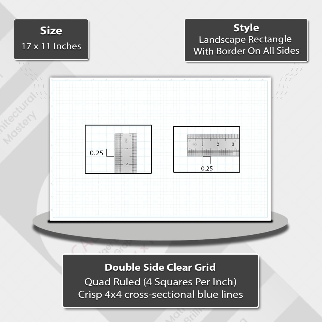 Ledger 17"x11" Large Premium Graph Pad, ¼” Quad-Ruled Grid, 21-Gram Thick Paper, Inch-scale, 50 Sheets/Pad (100/Pack), Top Glue Binding. Sketching & Drafting (2, White)