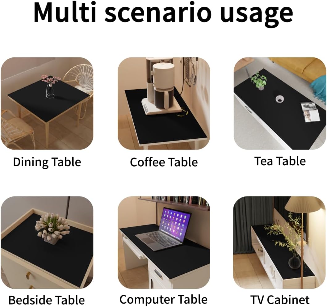 Desk Cover Protector - Used for Square Table Waterproof and Easy to Clean Good Flatness Easy to Used for Dining Table(Black+Black 44x44)