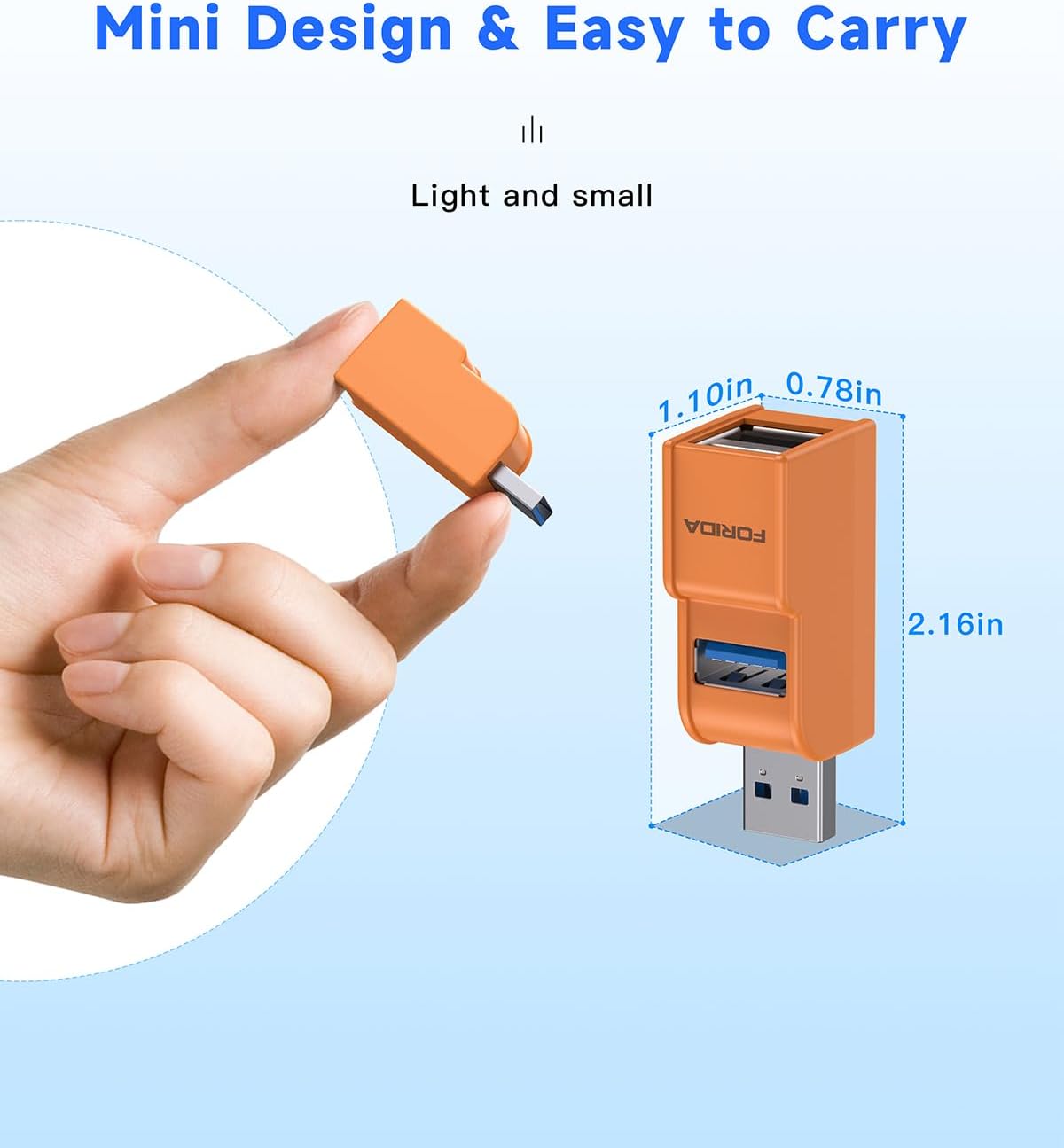 FORIDA 3 Ports USB 3.0 Adapter, USB Hub with 1 USB 3.0 and 2 USB 2.0 Ports, Portable USB Port Splitter for Keyboard, Mobile Hard Disk, U Disk, Camera, Mouse, etc (Orange)