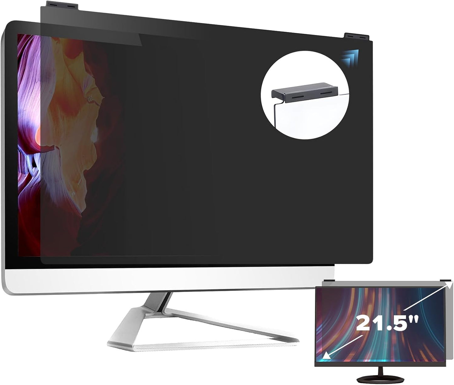 Computer Privacy Screen Filter 21.5 Inch, 9H Hardness Hanging Computer Screen Privacy Shield Compatible with 16:9 Widescreen Monitor, Eye Protection and Blue Light Blocks………