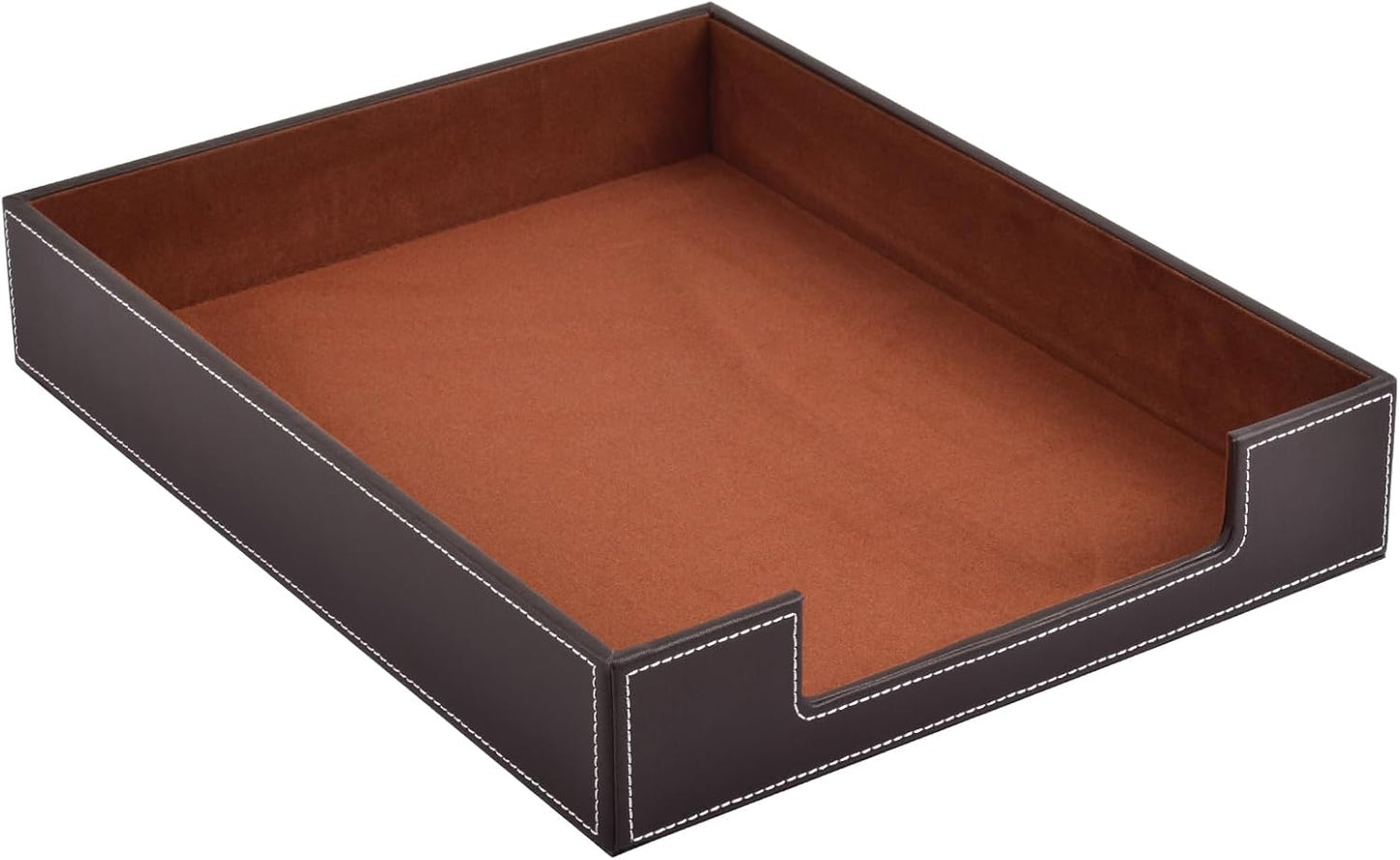 PU Leather 1-Layer Stackable Office File Document Tray Case Rack Paper Letter Tray Desk File Document Organizer Holder (Coffee)