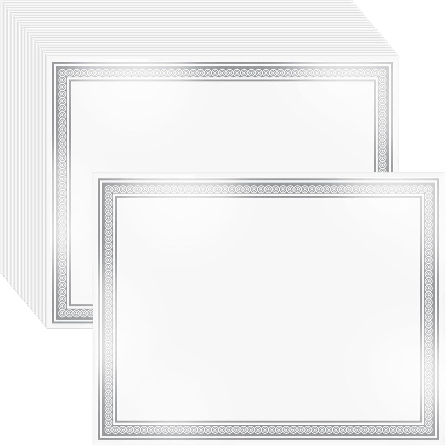50 Count Certificate Paper 8.5 x 11 for Printing,Blank Silver Foil Border,Award Certificate Paper for Business,Graduation Diploma,School and Achievement (White)