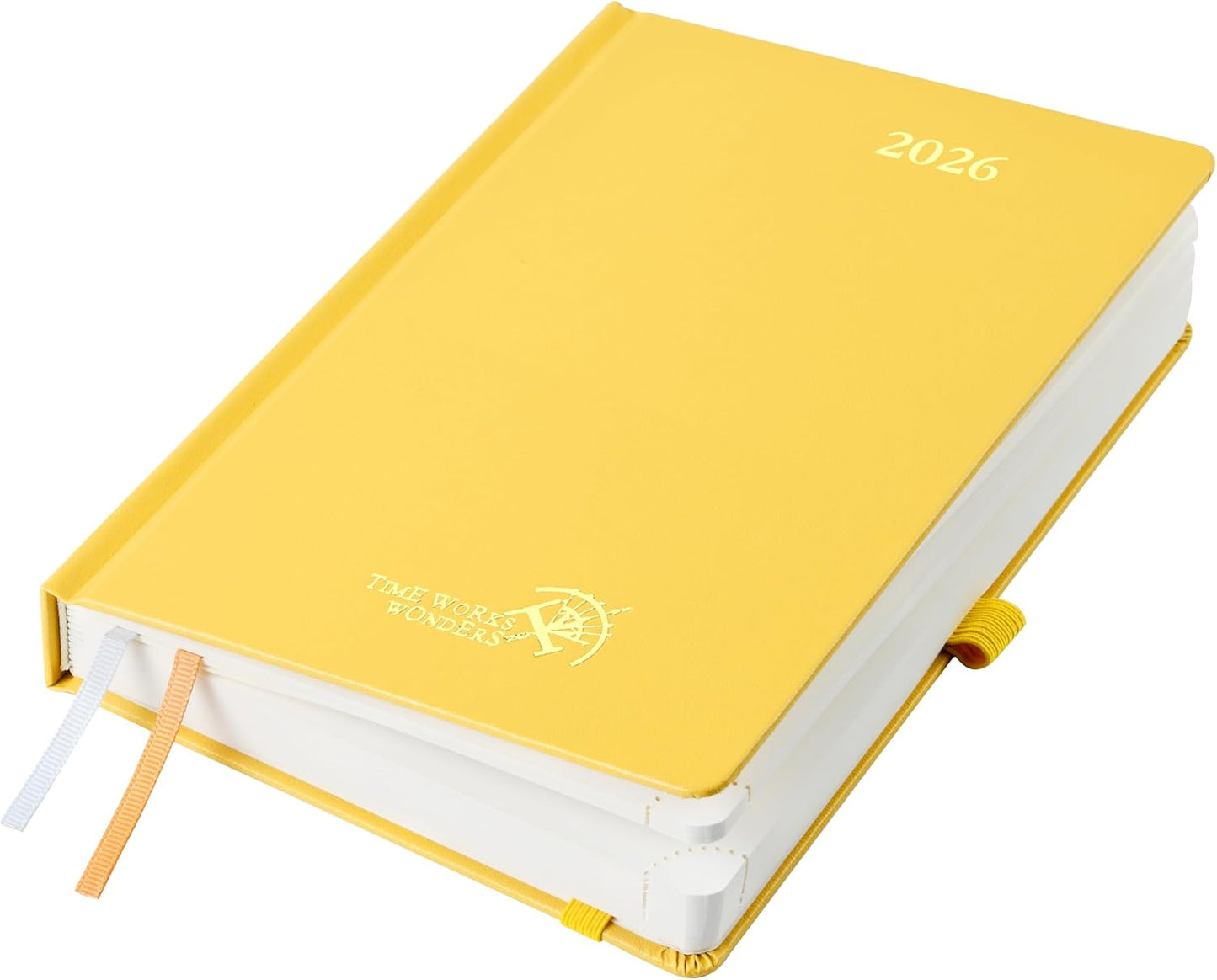 POPRUN 2026 Daily Planner One Page Per Day A5 Size Calendar (5.75" x 8.5") - 12 Months Hourly Appointment Book with Hardcover, Pocket, Pen Holder - Light Yellow