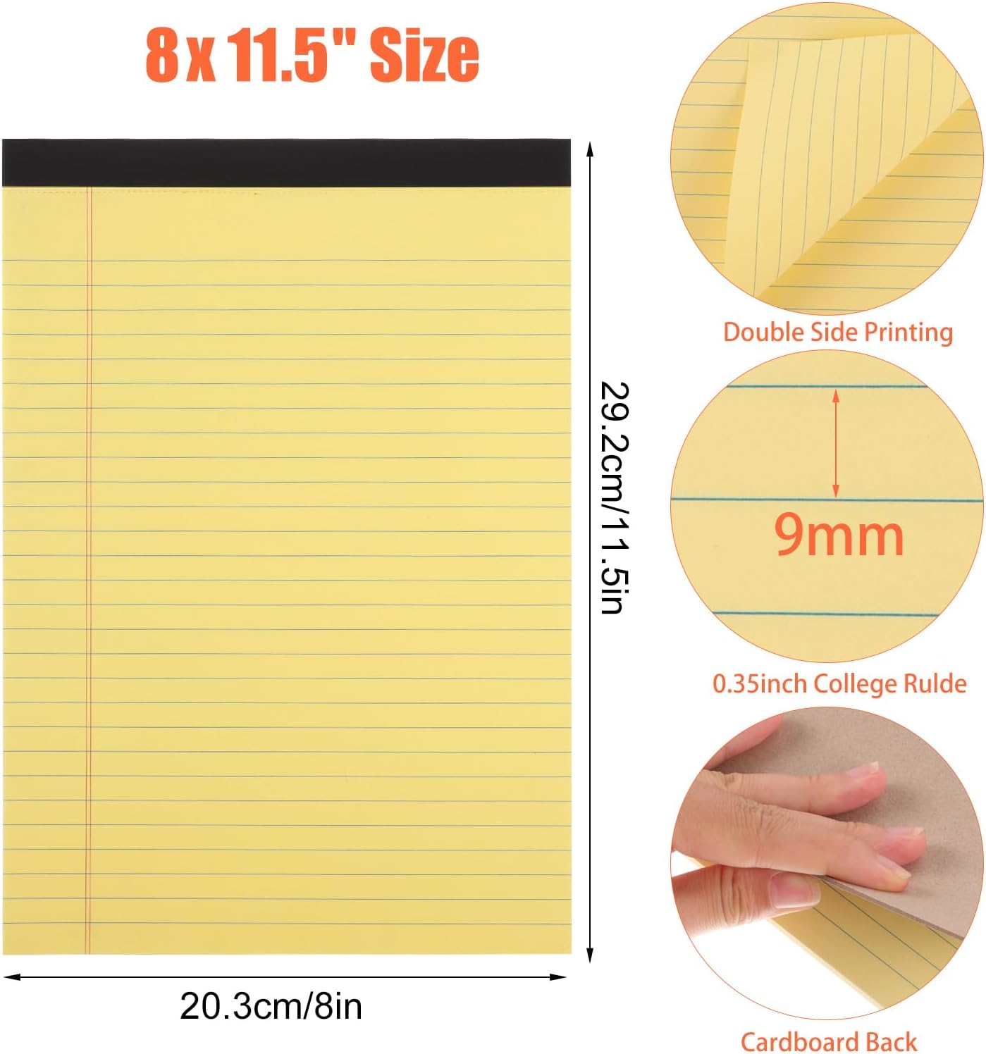 8 Pack Colored Legal Pads, Totally 400 Sheets Legal Pads 8 x 11.5inch College Ruled Writing Pads Wide Ruled Legal Paper for Office, School, College, Professional