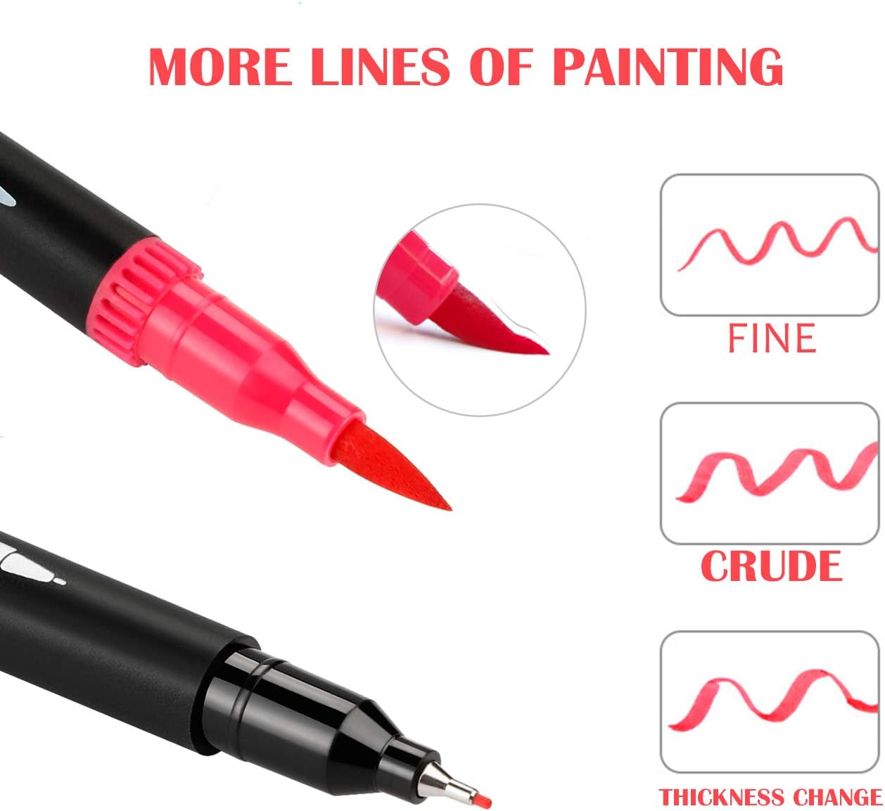 GC 72 Colors Dual Tip Brush Pens Highlighter 72 Art Markers 0.4mm Fine liners & Brush Tip Watercolor Pen Set for Adult and kids Coloring Books, Calligraphy, Hand Lettering, Note Taking