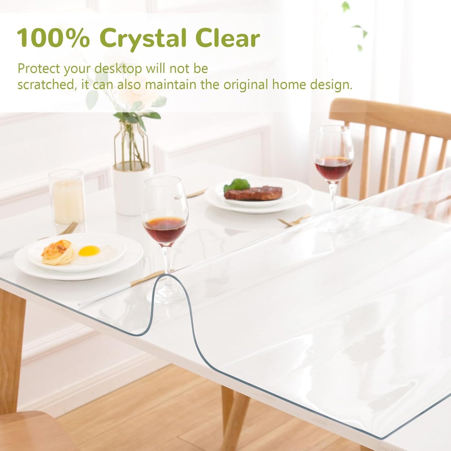 48 x 72 Inch Clear Table Cover Protector, Clear Table Protector for Dining Room Table, 1.5mm Plastic Table Cover, Waterproof Table Pad for Kitchen, Office