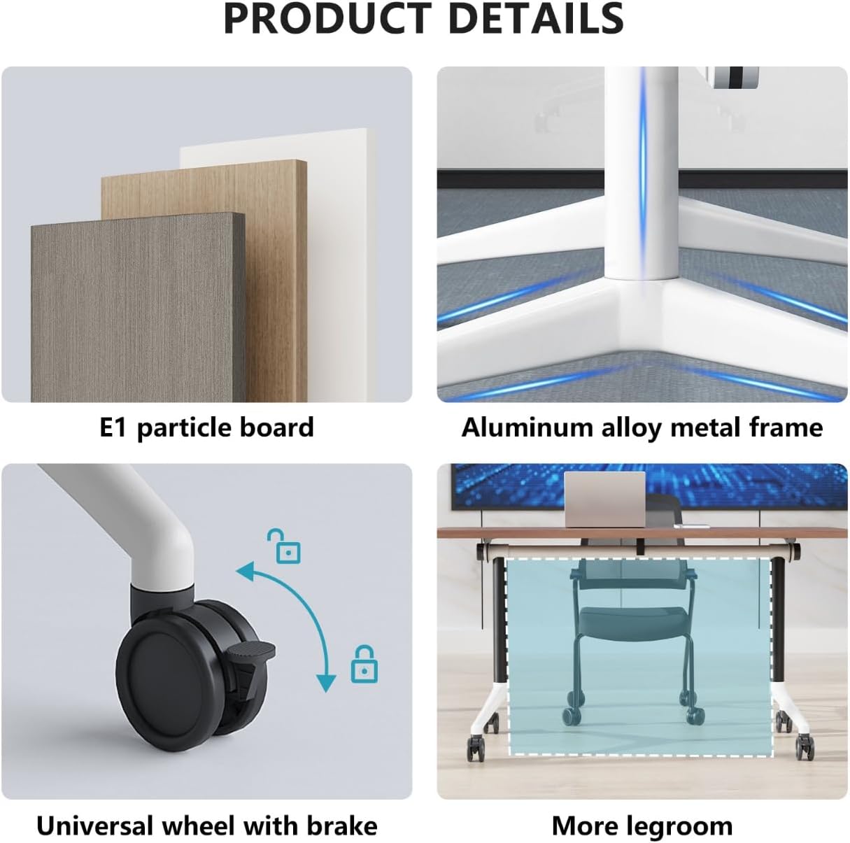 Conference Room Table, Folding Conference Tables,Thicken Grey Tabletop,Flip Top Wooden Seminar Meeting Room Table for Conference Room Offices (10, Black Drawer, 47.2“)
