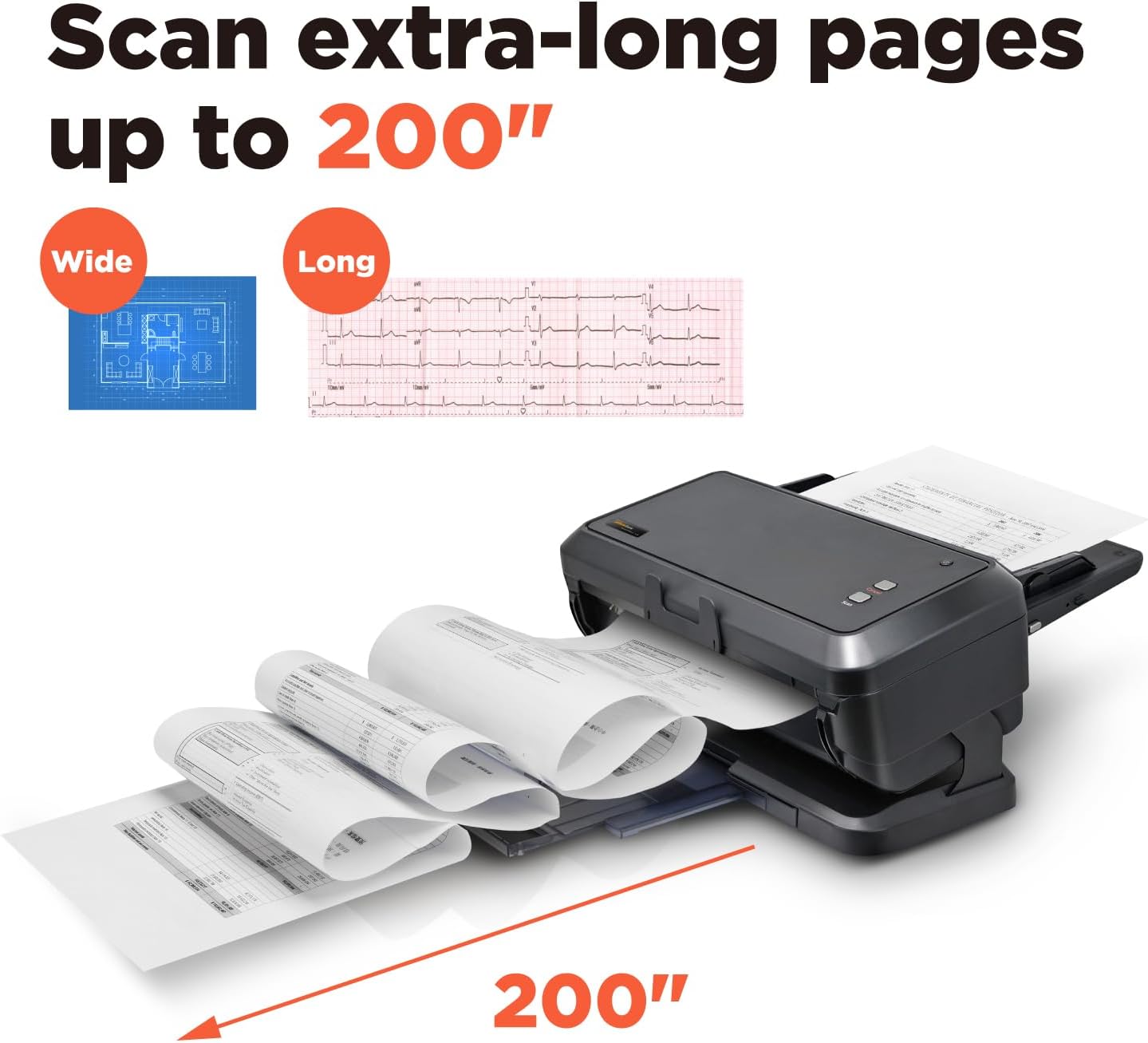 Plustek Wide-Format Color Duplex Document Scanner S30, for Large-Format Document Scan, Scans Wide Up to 12" and Long Up to 200", 100-Sheet Duplex Auto Document Feeder