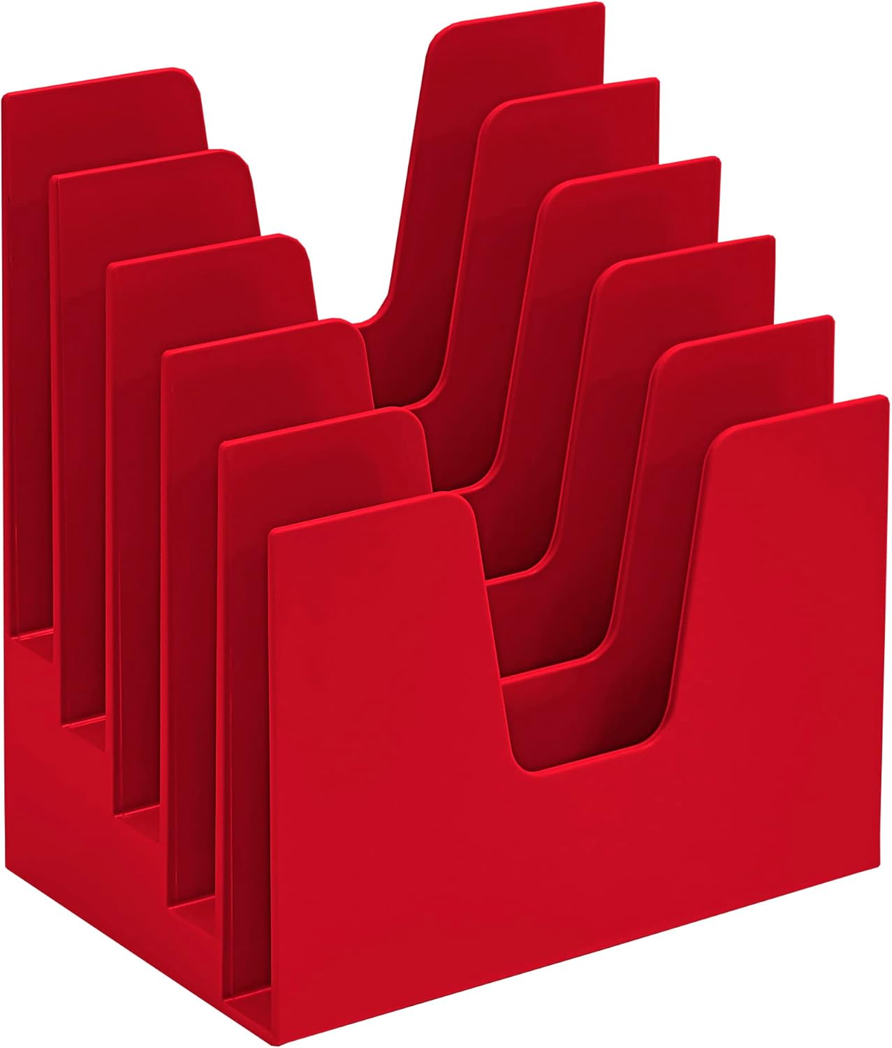 Acrimet 5 Section Incline File Sorter Organizer, Mail, Folder, Letter Desk Organizer, Rack for Office Organization Desktop (Plastic) (Solid Red Color)