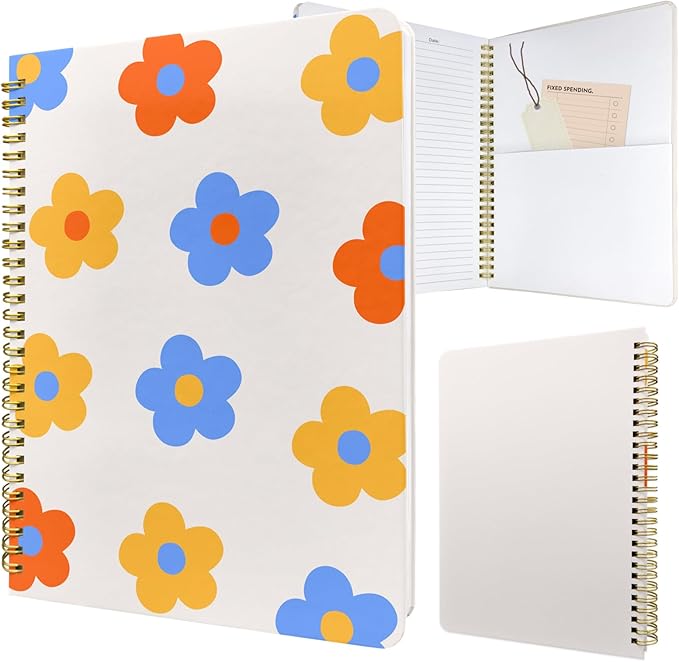 Cute Spiral Notebook journal B5 Aesthetic Pretty Design for Women Girls Kawaii with Pocket, 10 x 7.2 inch, Lined, Color Flowers
