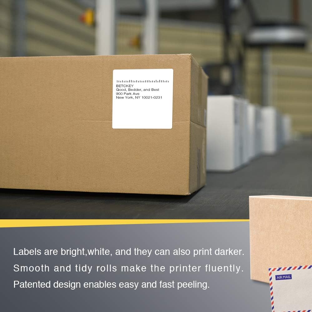 BETCKEY - 3" x 3" (76 mm x 76 mm) Multipurpose & Large Square Labels Compatible with Zebra & Rollo Label Printer,Premium Adhesive & Perforated [10 Rolls, 5000 Labels]