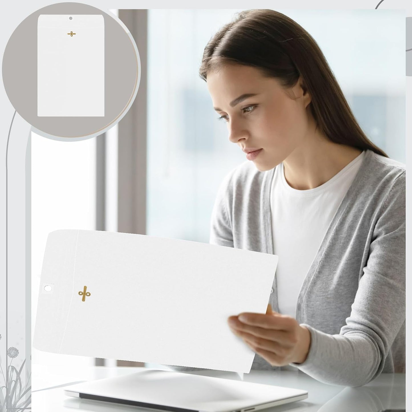 Geyee 100 Pcs Clasp Manilla Envelopes 9 x 12 Inch Gummed Colored Envelopes for Storing or Mailing for Home Office Business Supplies(White)