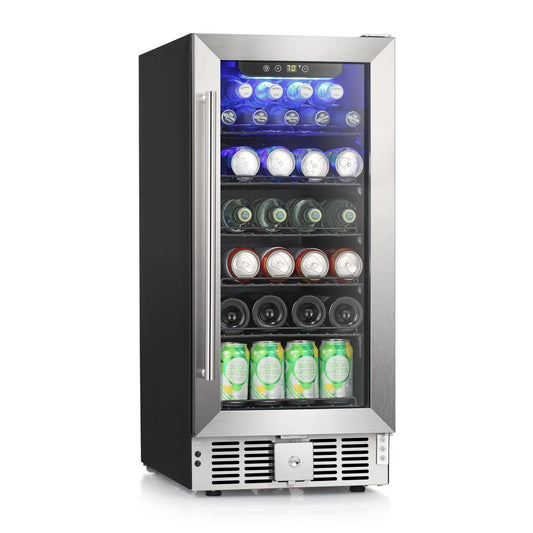 COWSAR Wine Fridge 15inch Beverage Refrigerator 2.9 Cu.Ft. Freestanding or Under Counter Cooler Stainless Steel Beer Fridge Mini ETL Approved