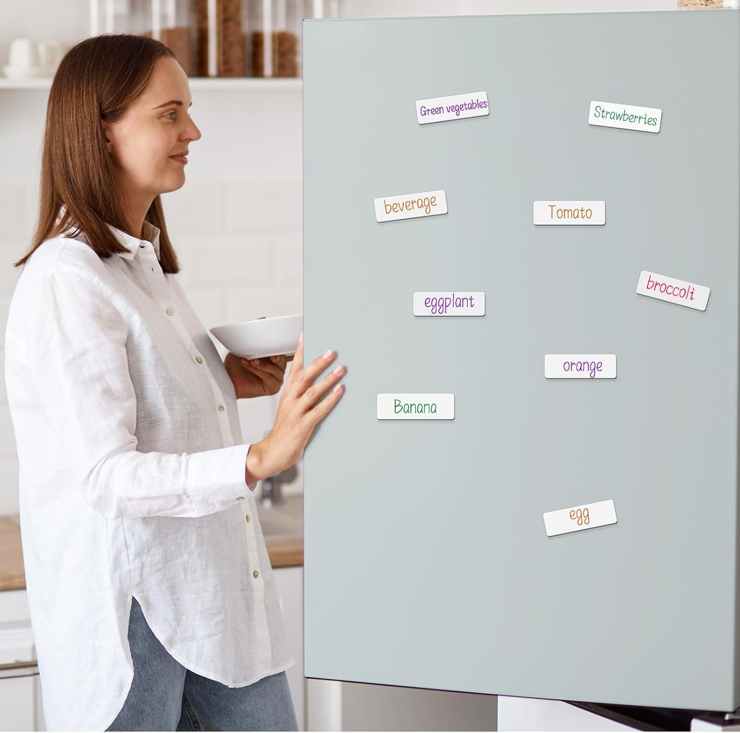 48 Pieces White Magnetic Dry Erase Labels,Real Reusable Strips for Classroom Home Office Garage Refrigerator Blank Writable Erasable Cards Colored Border Name Tags Students Locker Shelf