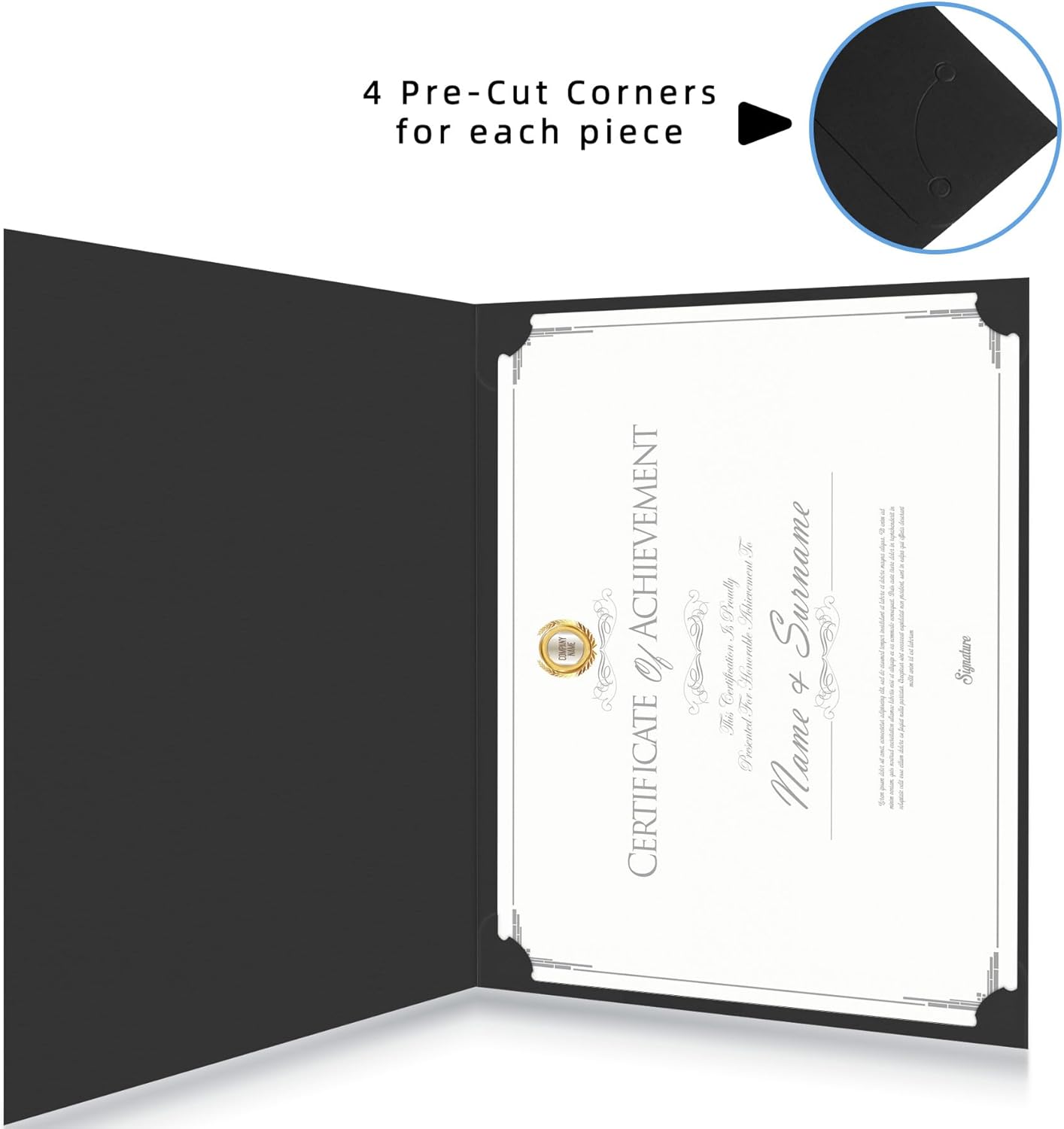 50 Packs Black Certificate Holders, Graduation Diploma Holders Gold Foil Border, 350gsm Certificate Covers for Letter Size 8.5x11 Certificates, Cardstock, Diploma, Award, Document Papers