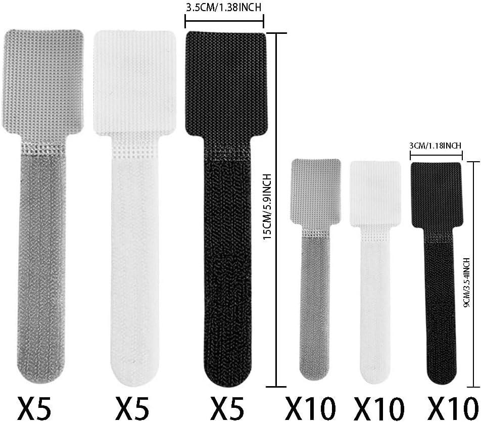 Cord Organizer Cable Management 45 Pack Adhesive Cord Holder Hooks Clips Reusable Holder Straps Strips 2 Size for Under Desk Charging Cords Appliance