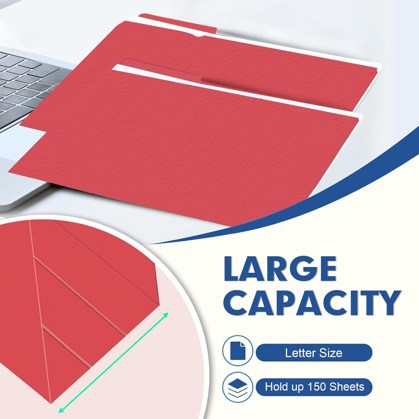 File Folder, PANDRI 120 Pack File Folder, 1/3 Cut Tab, Letter Size, Filing Folder for Office School Business, Red